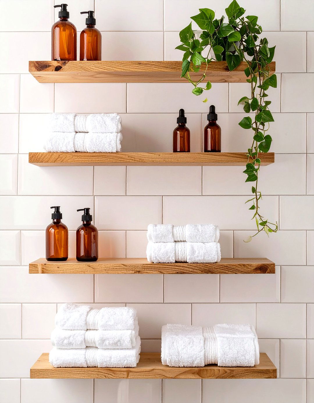 Open Wooden Shelving - 30 scandinavian bathroom design ideas