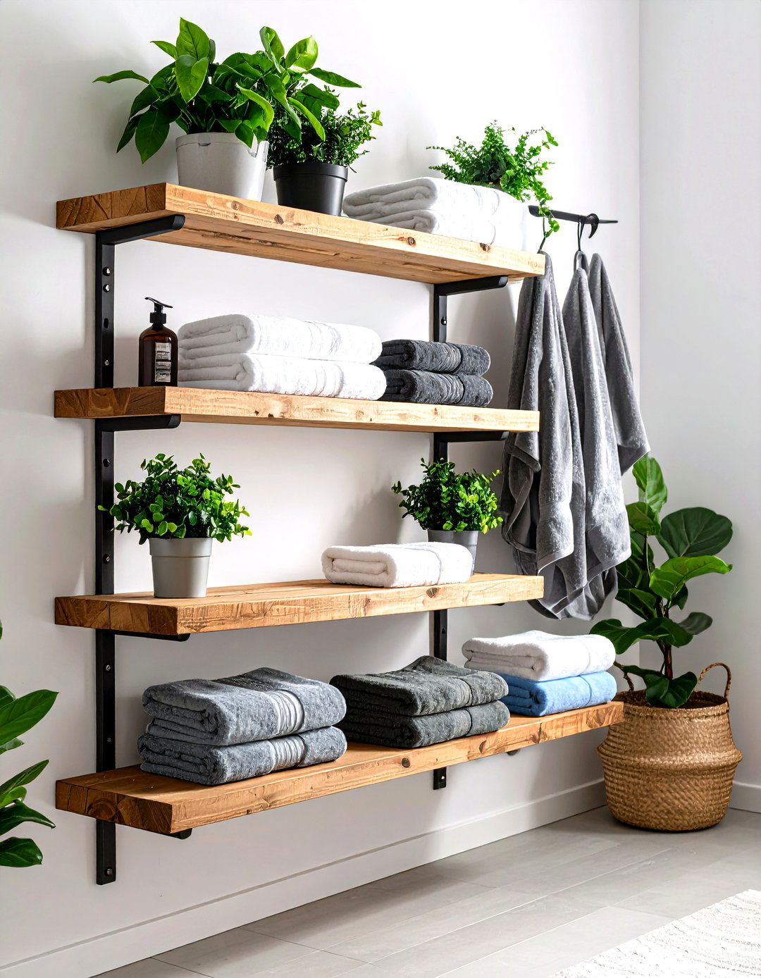 Open Wooden Shelving - 30 rustic bathroom ideas