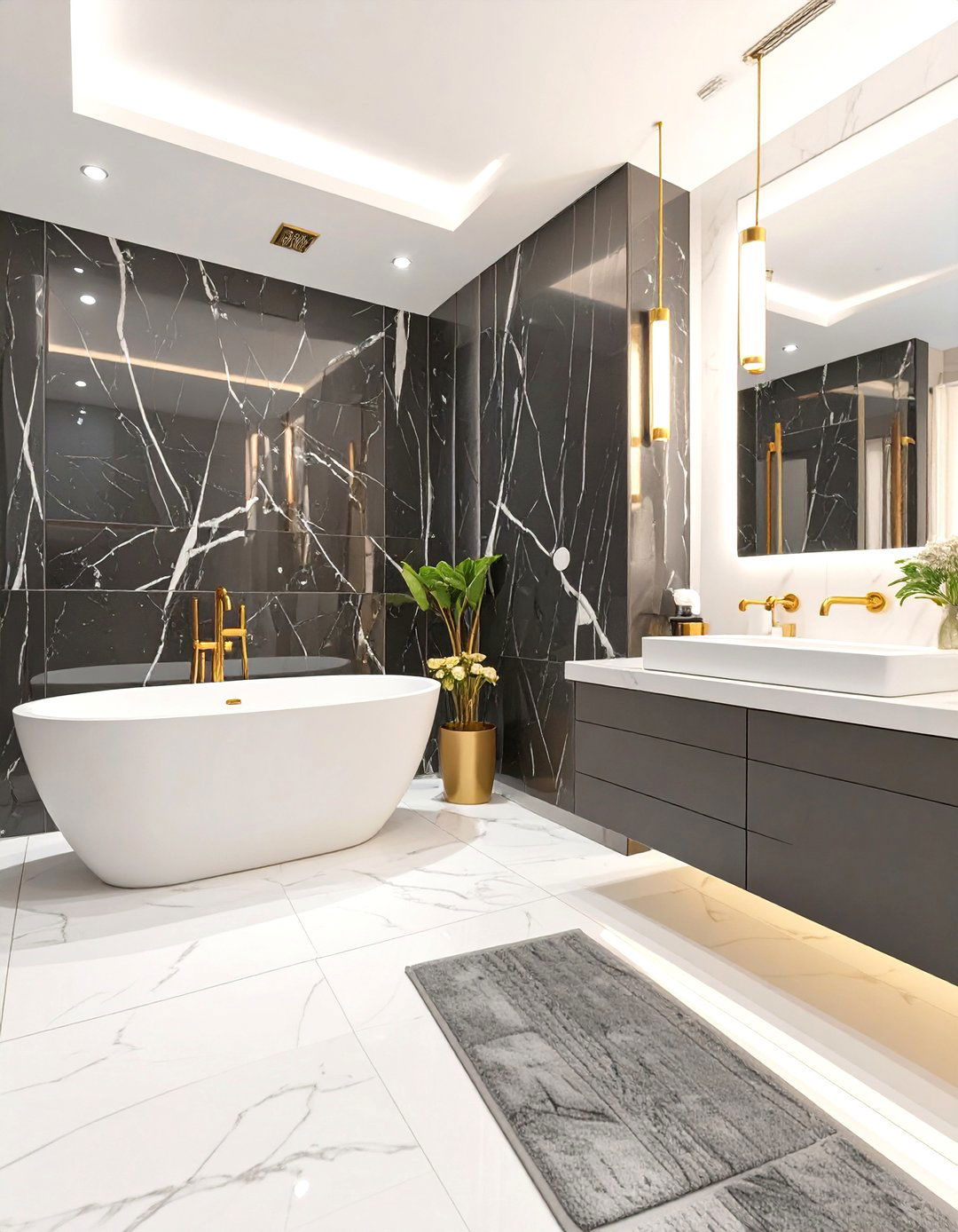 Opulent Black Marble Bathroom - 30 black and white interior design ideas