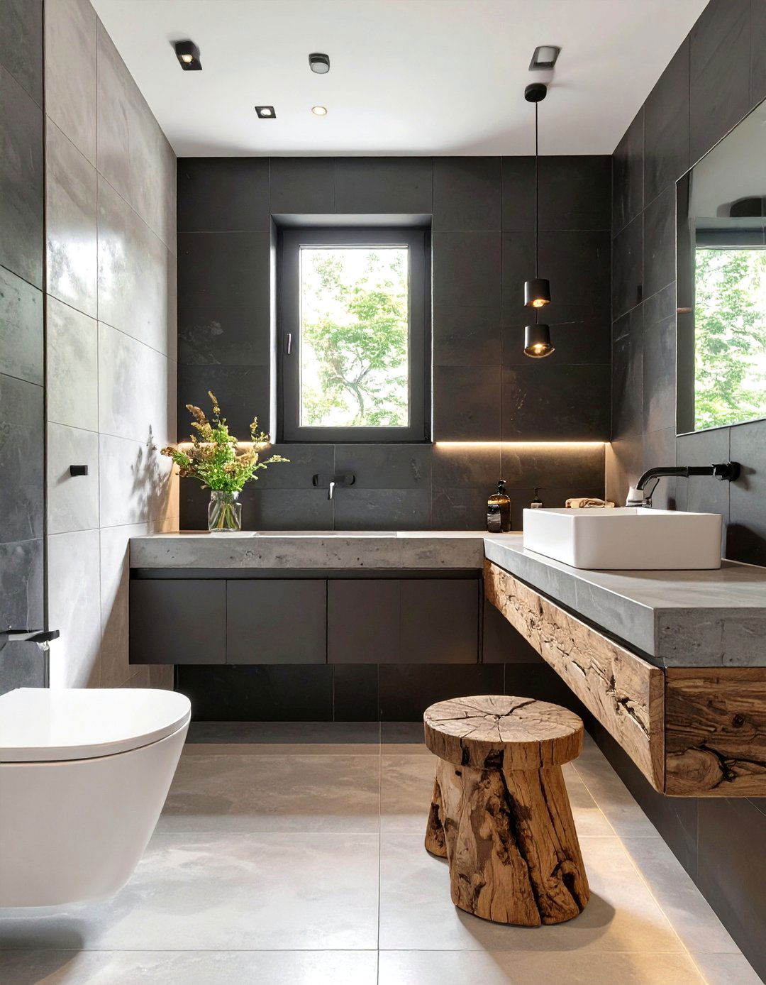 Organic Modern Bathroom with Concrete - 30 black and white bathroom ideas
