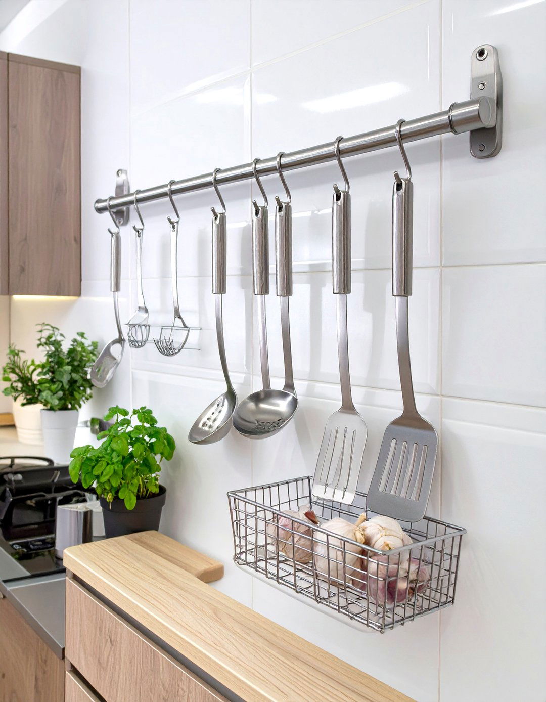 Organizing with a Kitchen Rail System - 30 small kitchen organization ideas