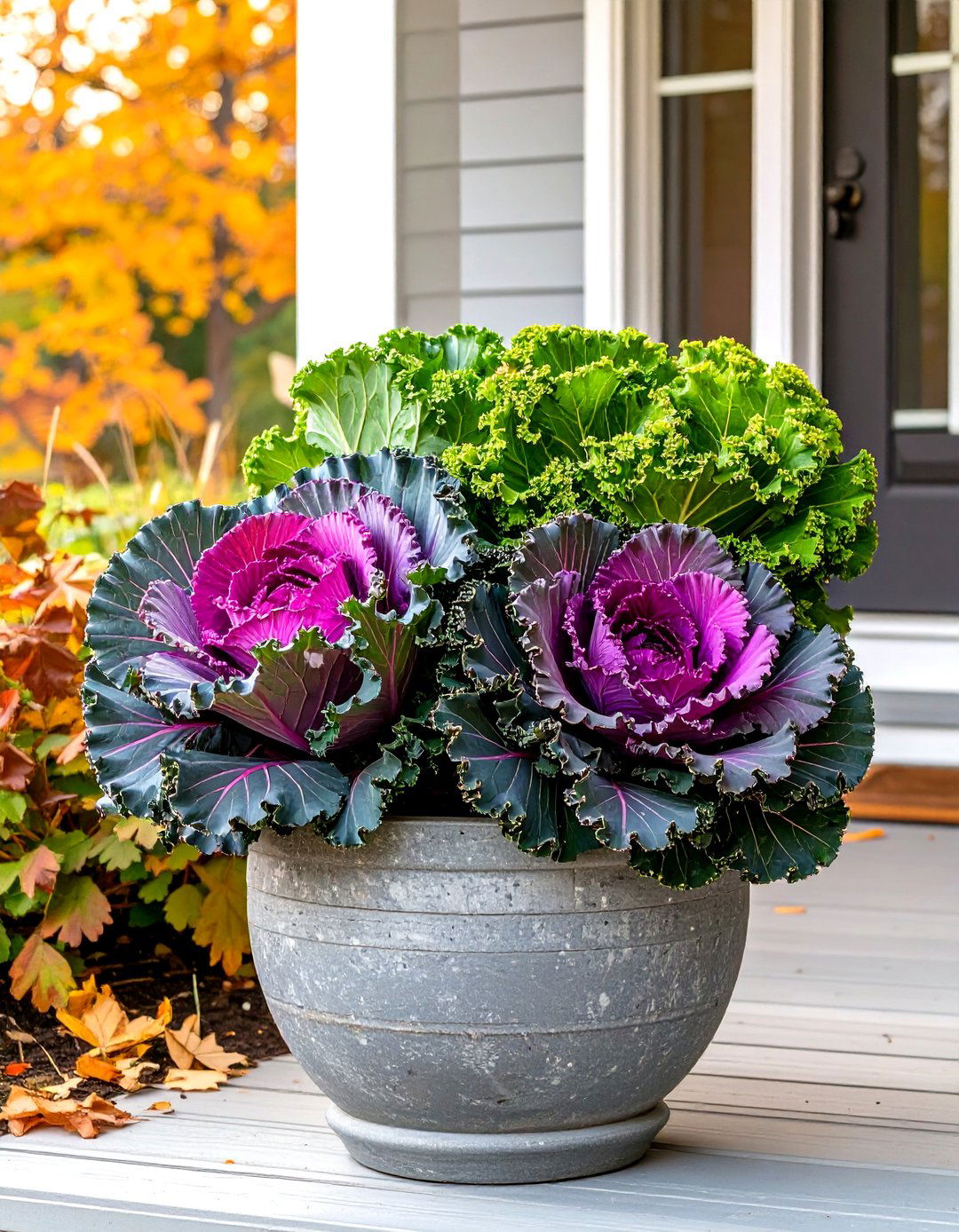Ornamental Cabbage and Kale - 30 small front porch fall decorating ideas