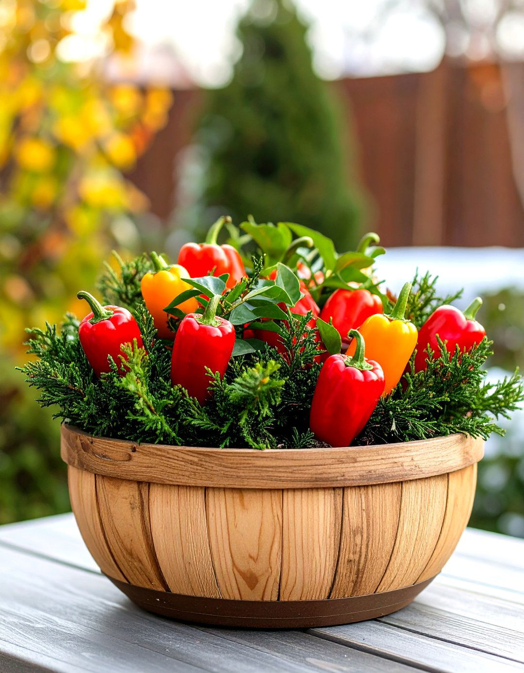 Ornamental Pepper and Evergreen Winter Planter - 30 outdoor winter planter ideas