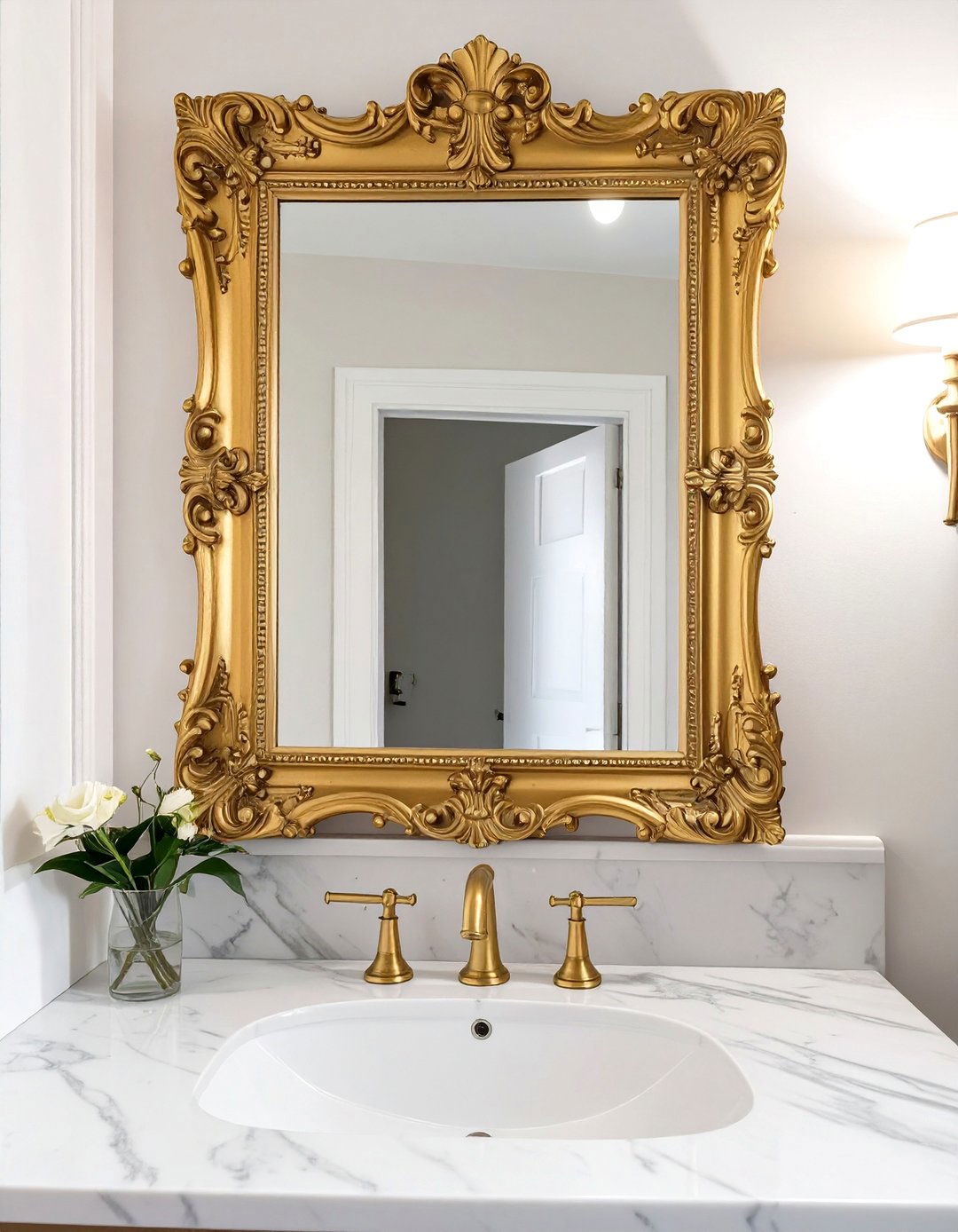 Ornate Gold Framed Mirror - 30 vintage bathroom ideas