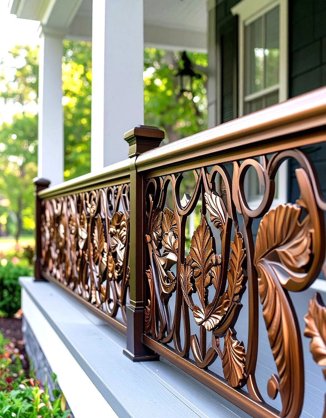 Ornate Laser Cut Metal Panel Railing - 30 small front porch railing ideas