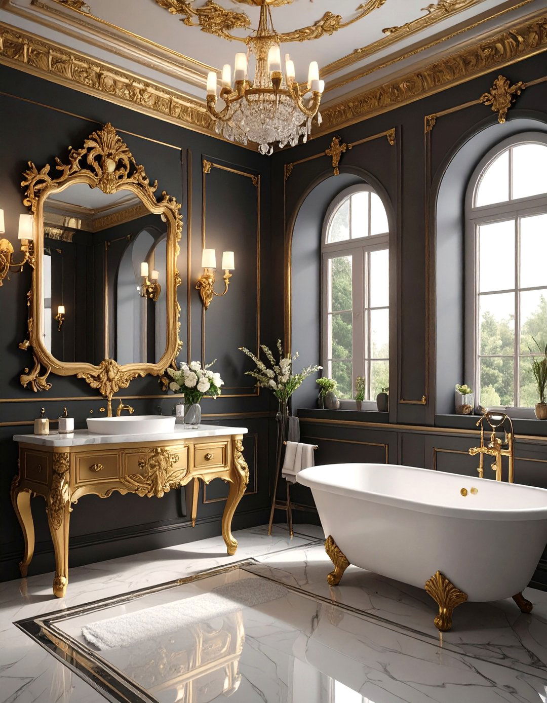 Ornate Rococo Bathroom - 30 black and gold bathroom ideas