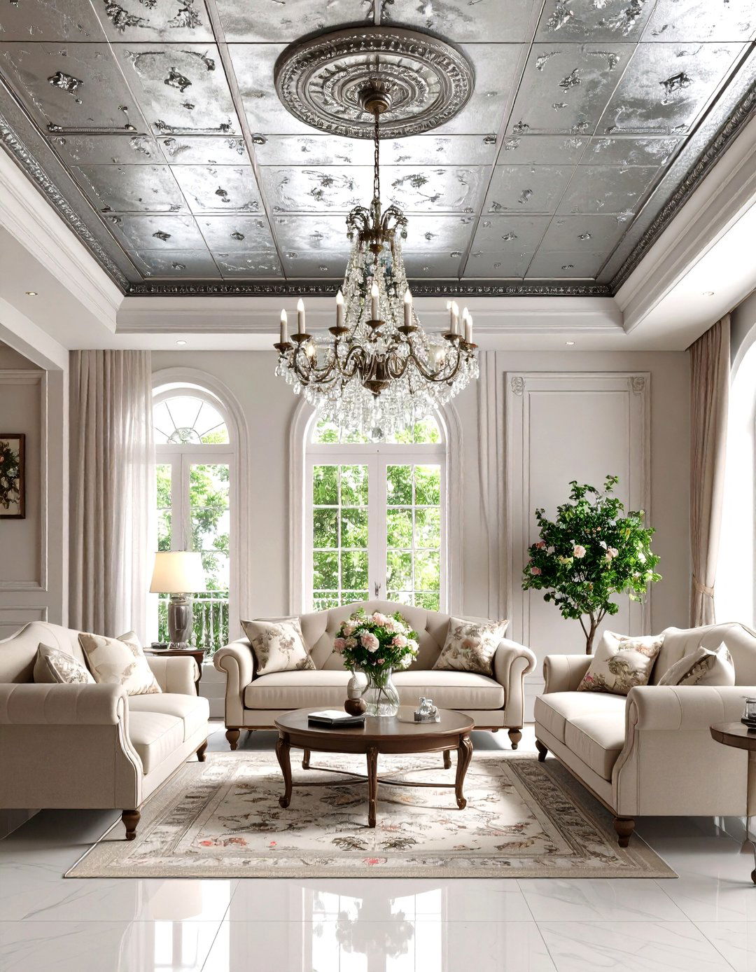 Ornate Tin Tile Ceiling - 30 living room ceiling ideas