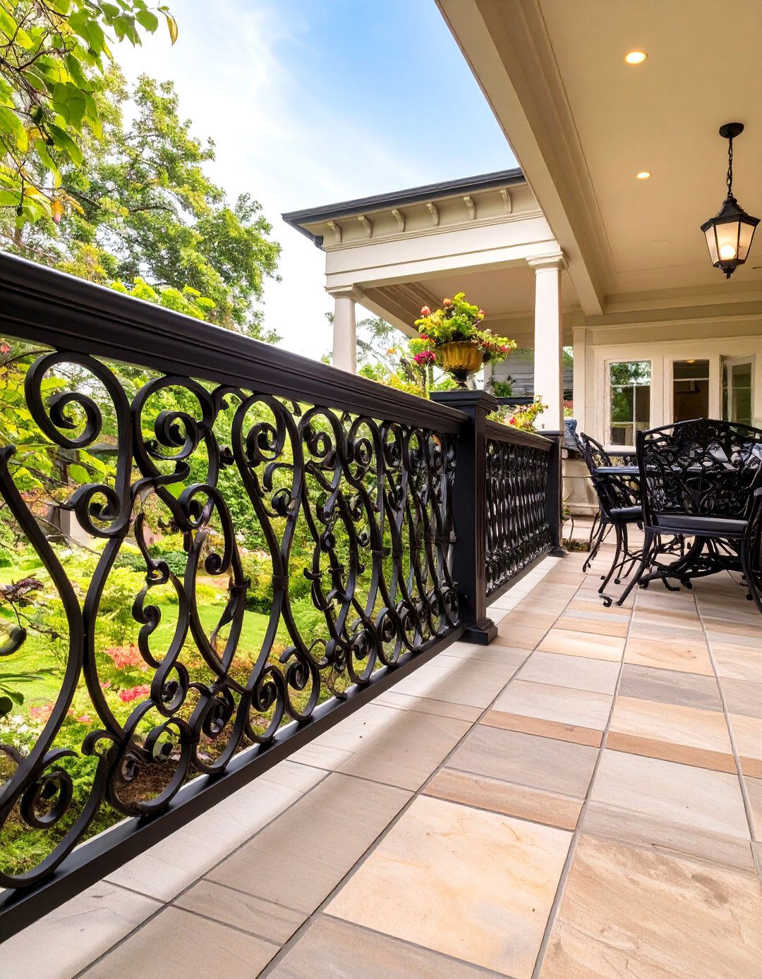 Ornate Wrought Iron Railing - 30 black deck railing ideas