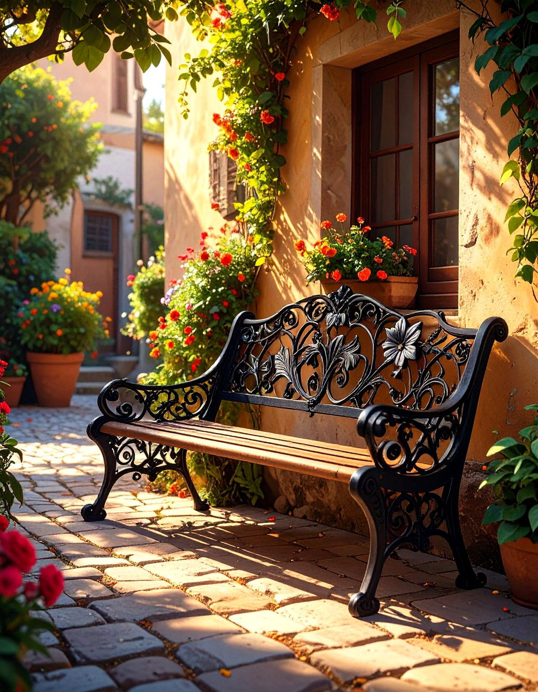 Ornate Wrought Iron Scrollwork Bench - 30 outdoor bench ideas