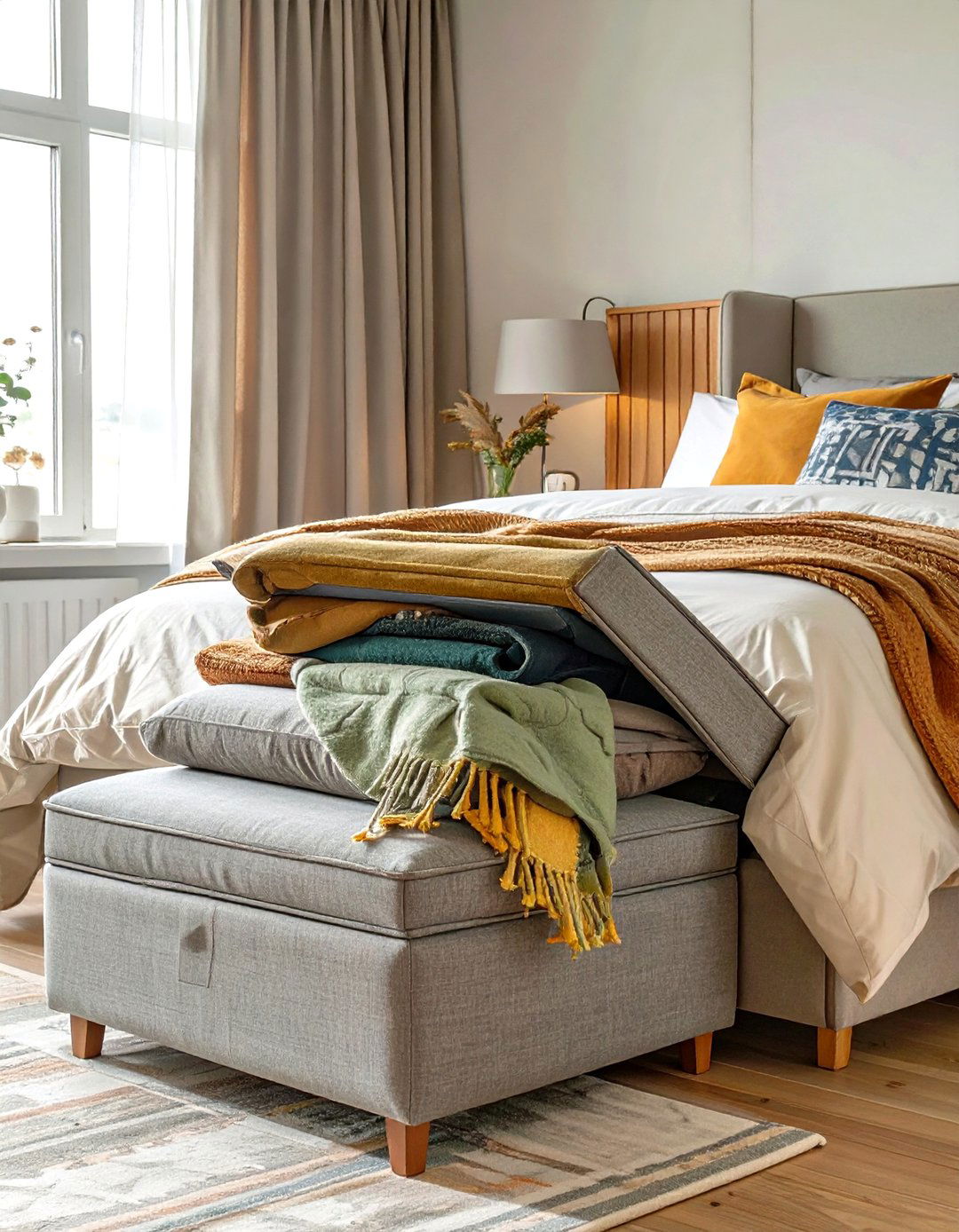Ottomans with Hidden Storage - 30 small apartment bedroom ideas