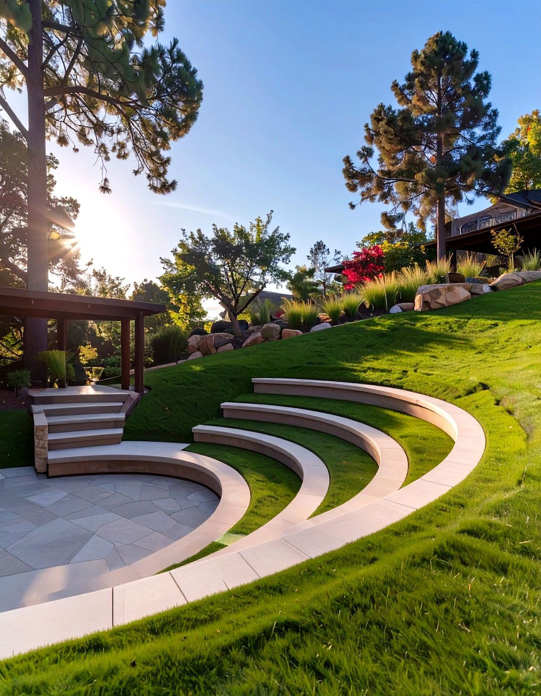 Outdoor Amphitheater for Sloped Seating - 30 sloped backyard landscaping ideas
