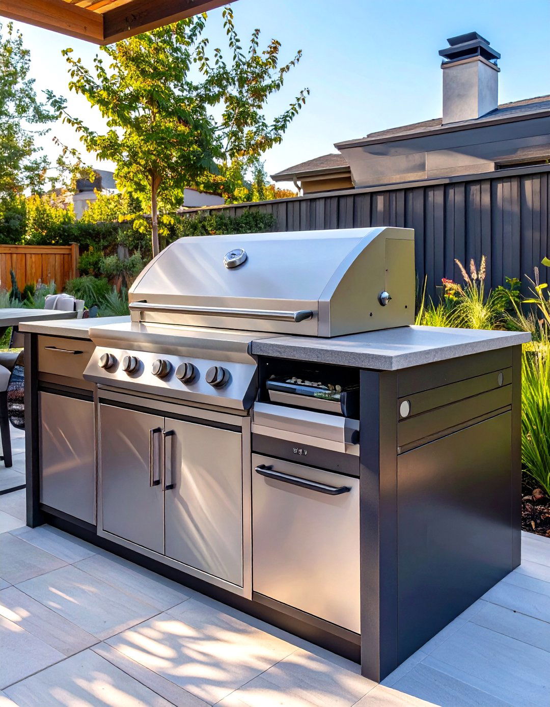 Outdoor BBQ with Integrated Waste and Recycling Bins - 30 outdoor bbq ideas