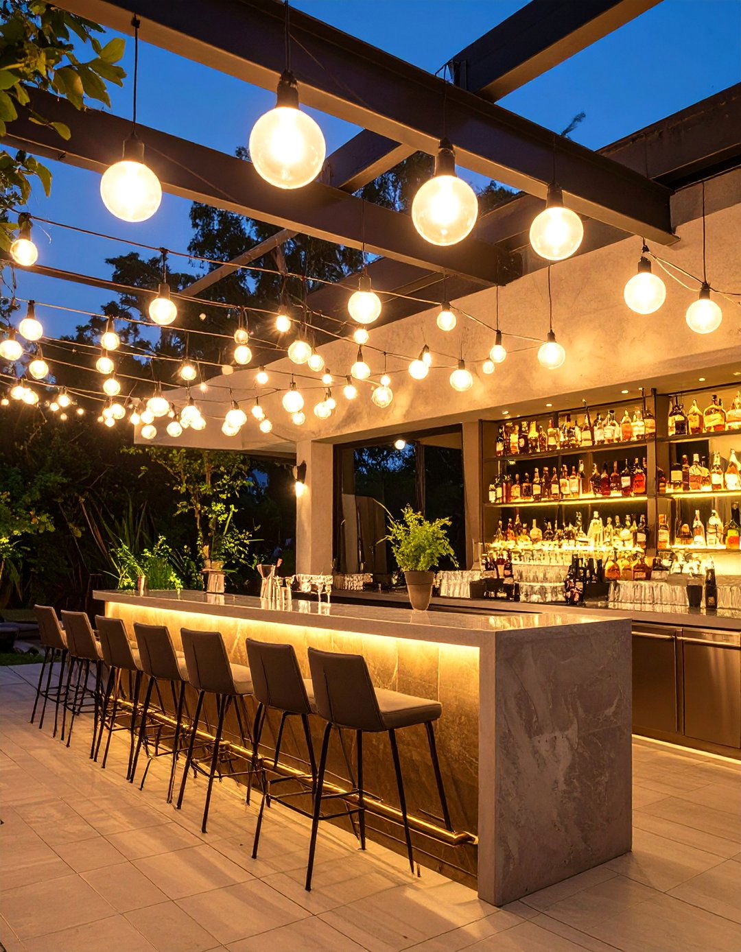 Outdoor Bar Illumination - 30 backyard string light ideas