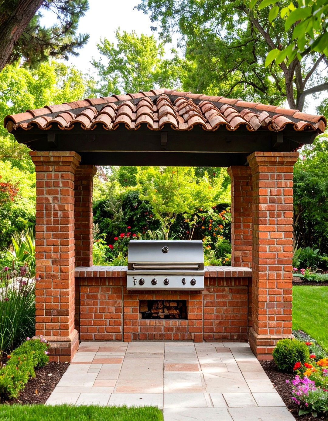 Outdoor Brick BBQ Flanked by Columns - 30 outdoor brick bbq designs pictures