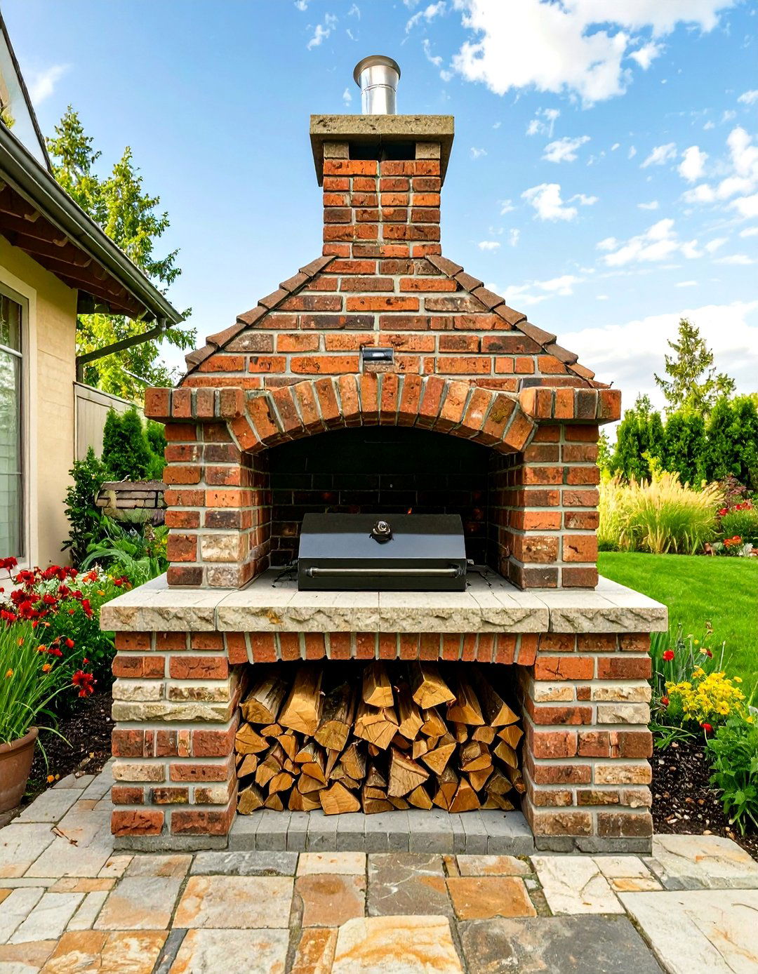 Outdoor Brick BBQ with Built in Firewood Storage - 30 outdoor brick bbq designs pictures