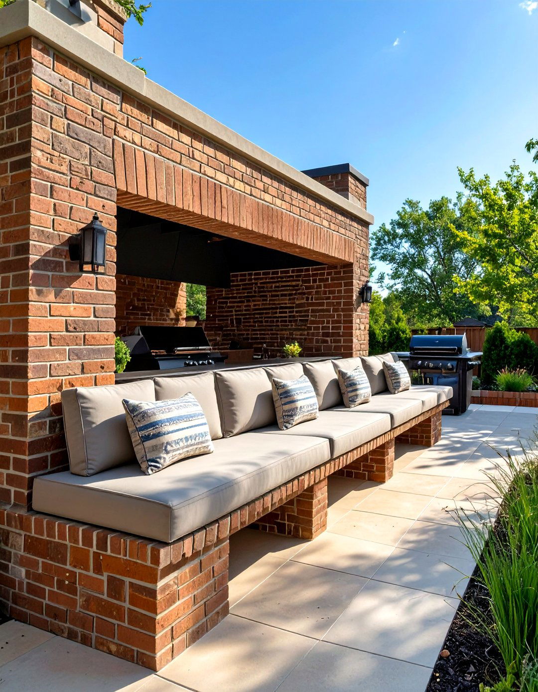 Outdoor Brick BBQ with Integrated Bench Seating - 30 outdoor brick bbq designs pictures