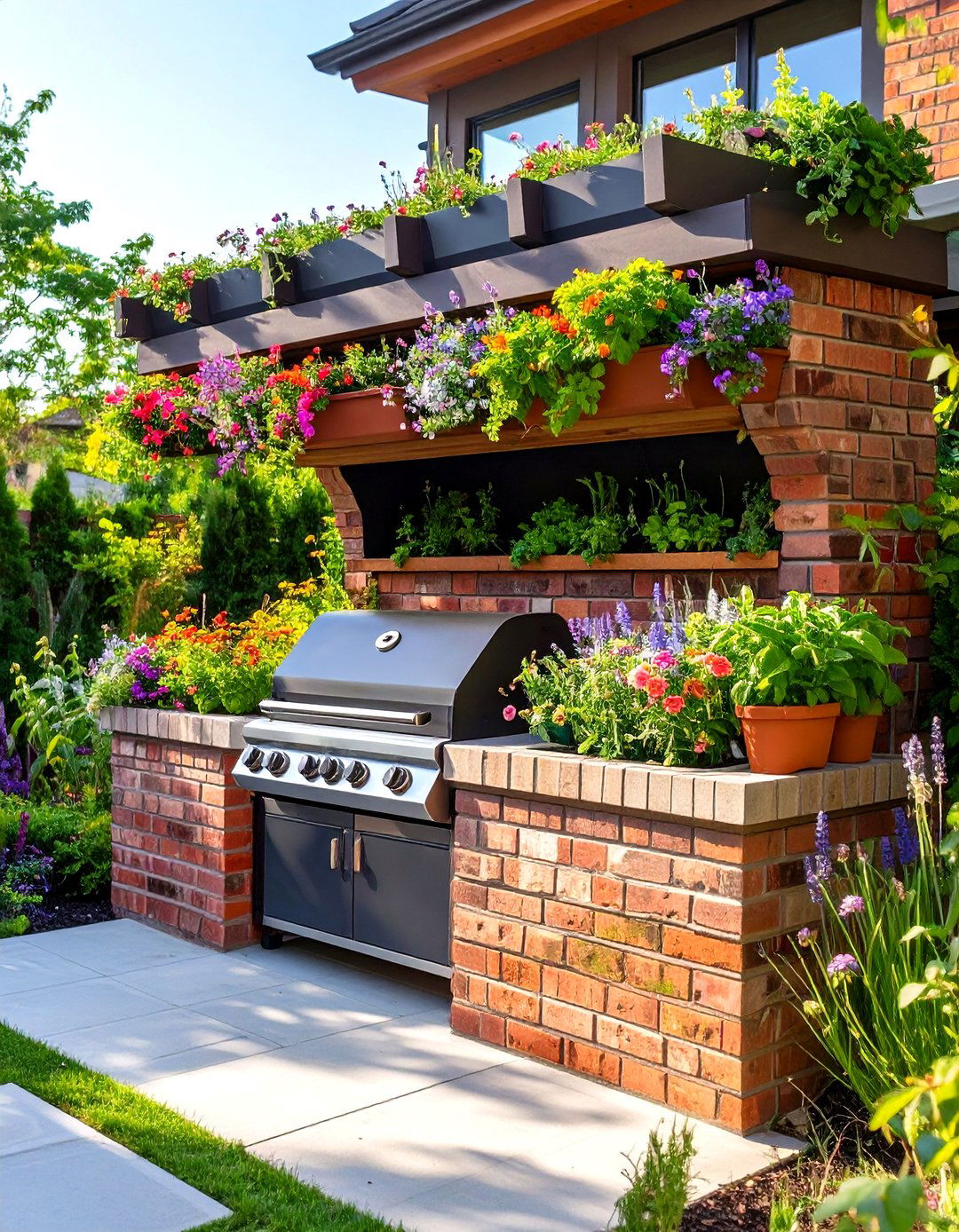 Outdoor Brick BBQ with Integrated Planters - 30 outdoor brick bbq designs pictures