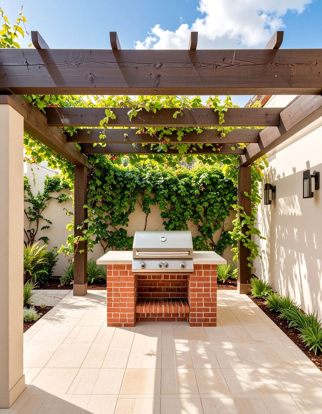 Outdoor Brick BBQ with Pergola Coverage - 30 outdoor brick bbq designs pictures