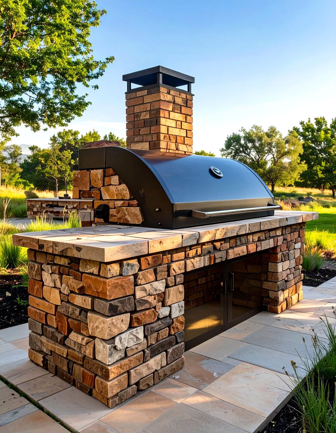 Outdoor Brick BBQ with Stone Accents - 30 outdoor brick bbq designs pictures