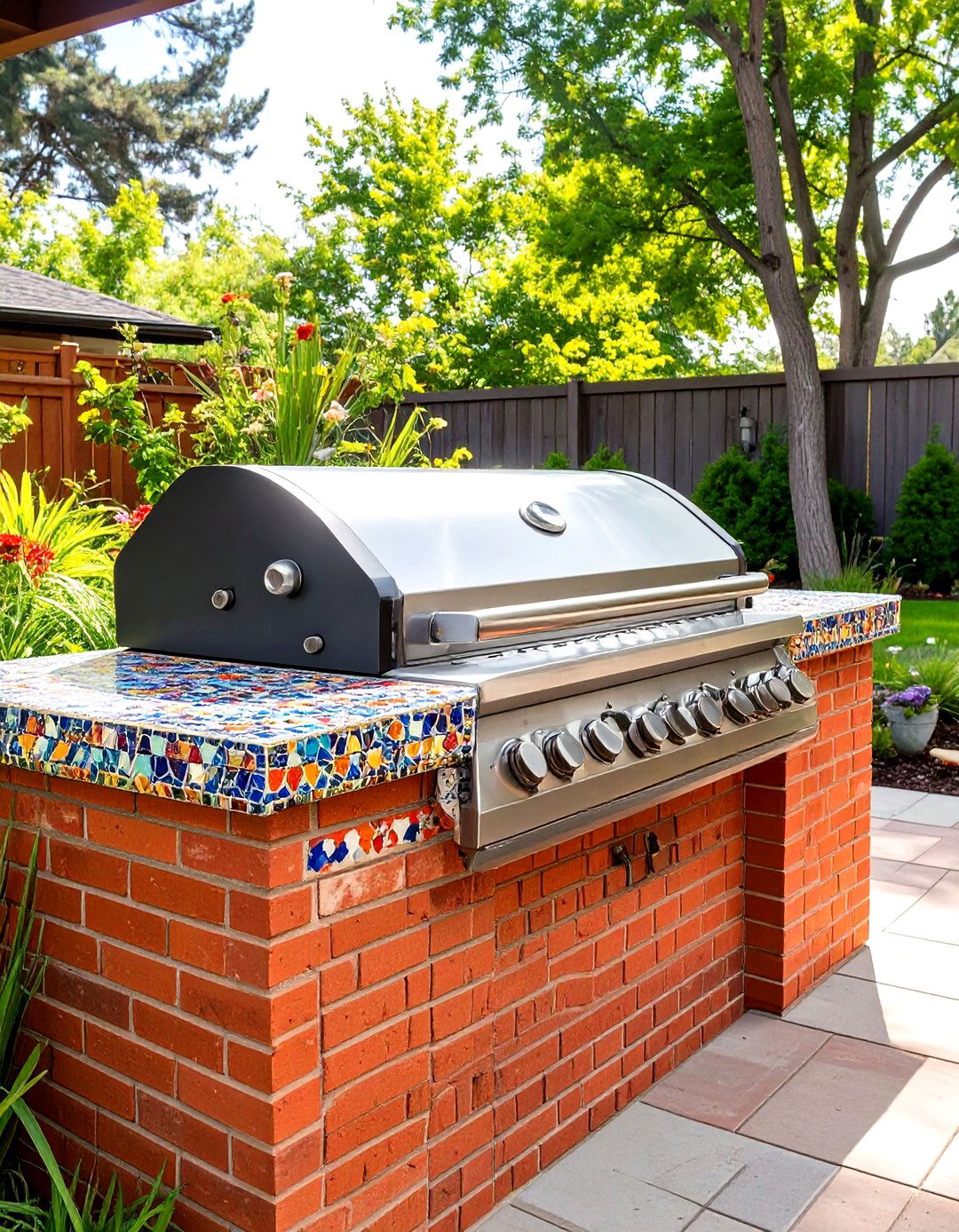 Outdoor Brick BBQ with a Tiled Countertop - 30 outdoor brick bbq designs pictures