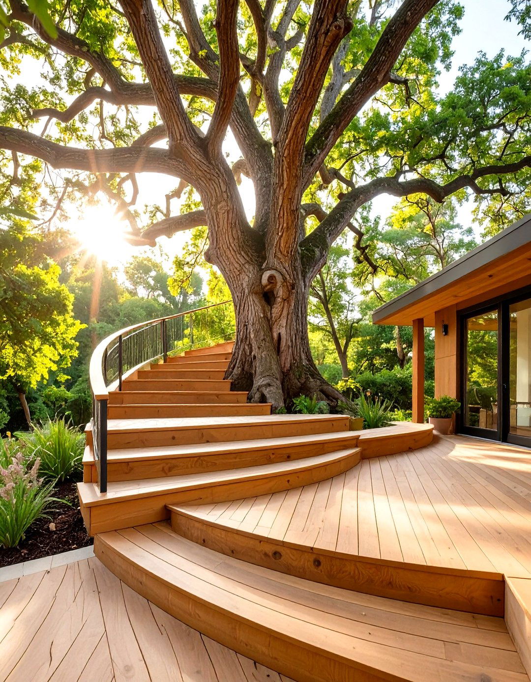 Outdoor Deck Steps Wrapping a Tree - 30 outdoor deck steps ideas