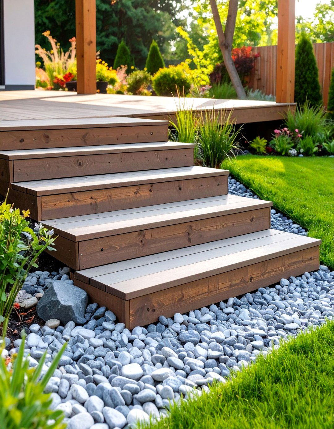 Outdoor Deck Steps with a Gravel Inlay Border - 30 outdoor deck steps ideas
