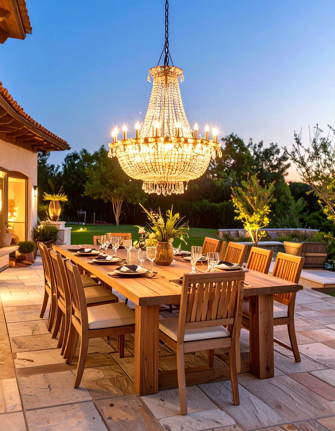 Outdoor Dining Room with a Chandelier - 30 outdoor living ideas