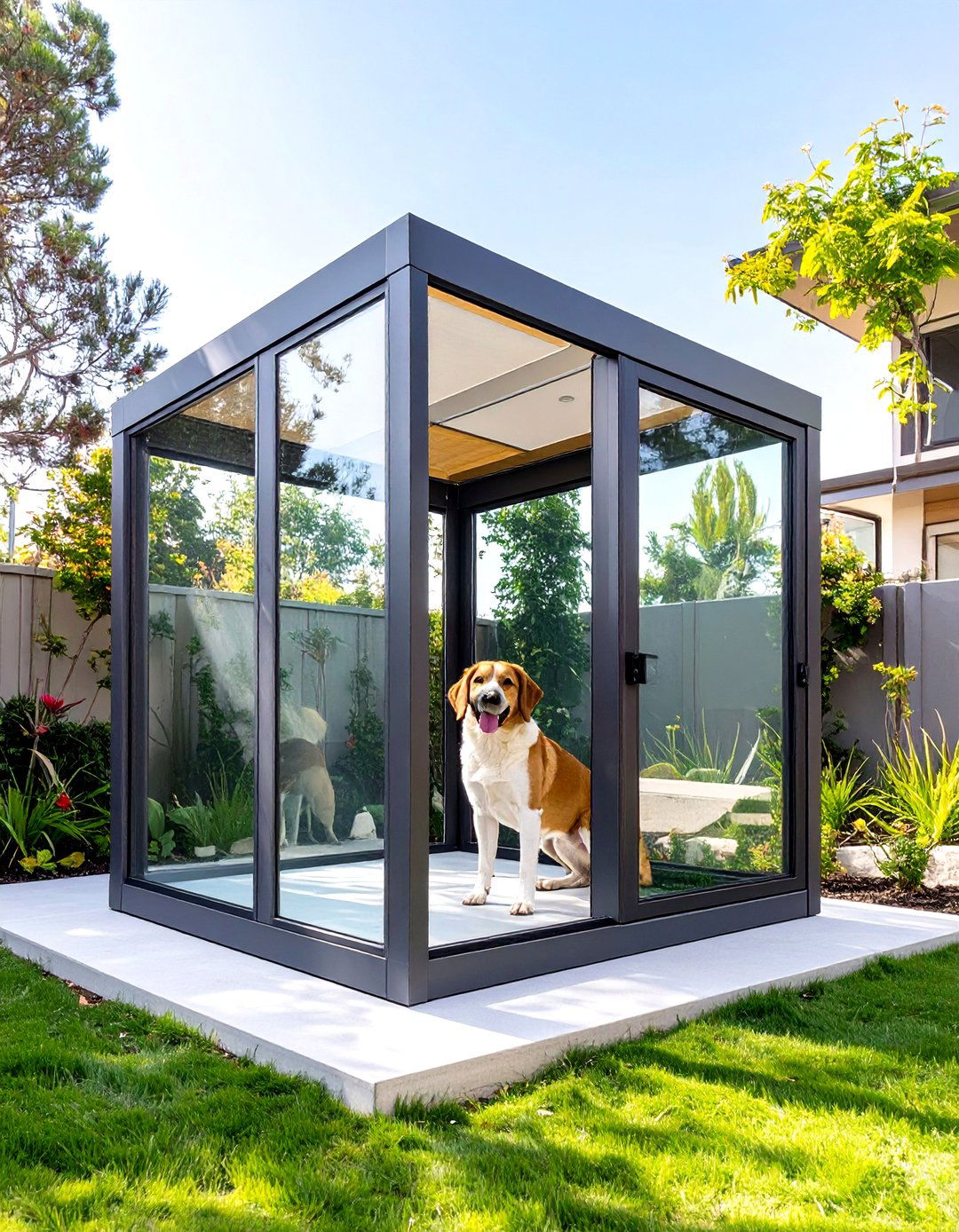 Outdoor Dog Kennel with Plexiglass Panels - 30 outdoor dog kennel ideas