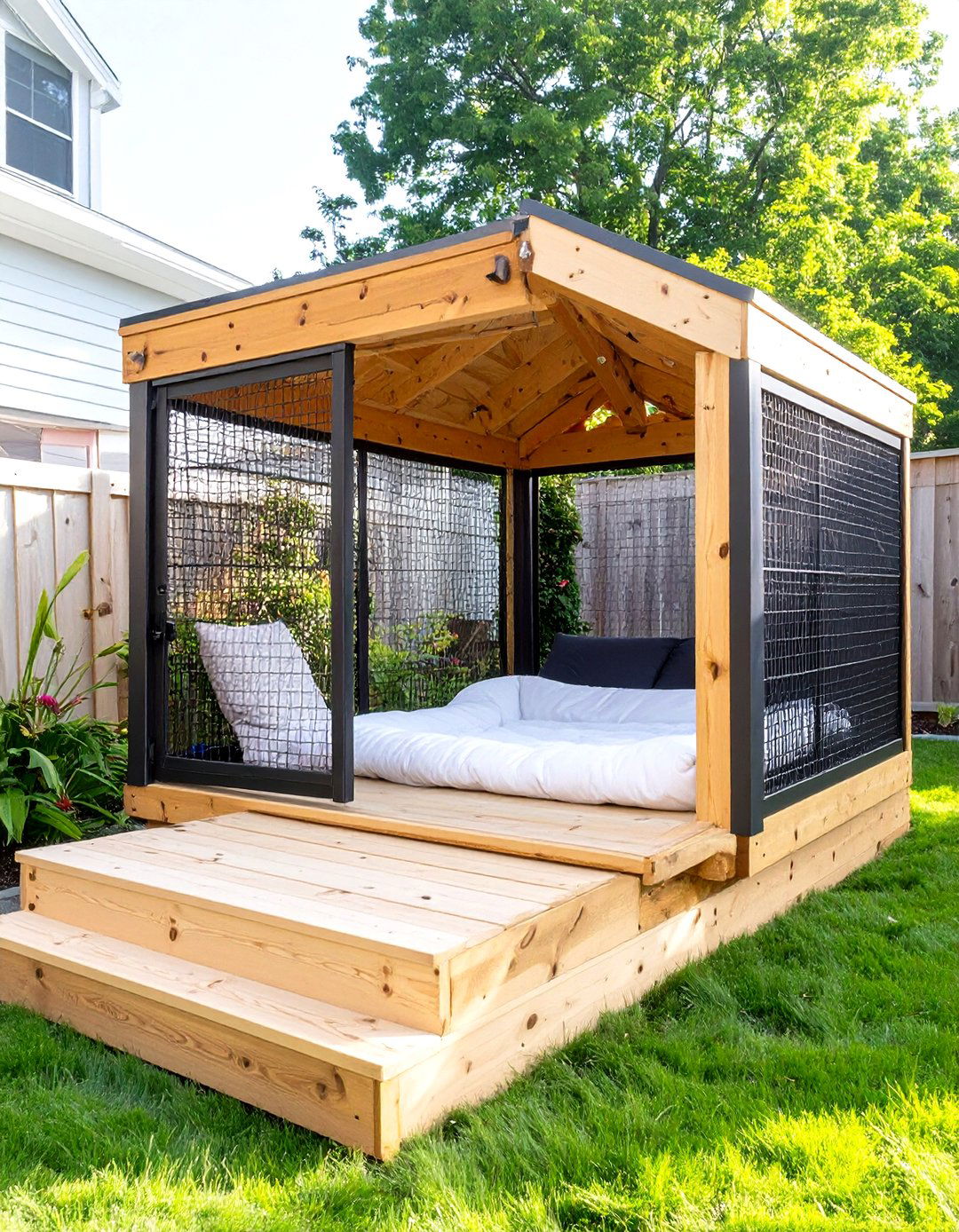 Outdoor Dog Kennel with a Raised Wooden Deck - 30 outdoor dog kennel ideas
