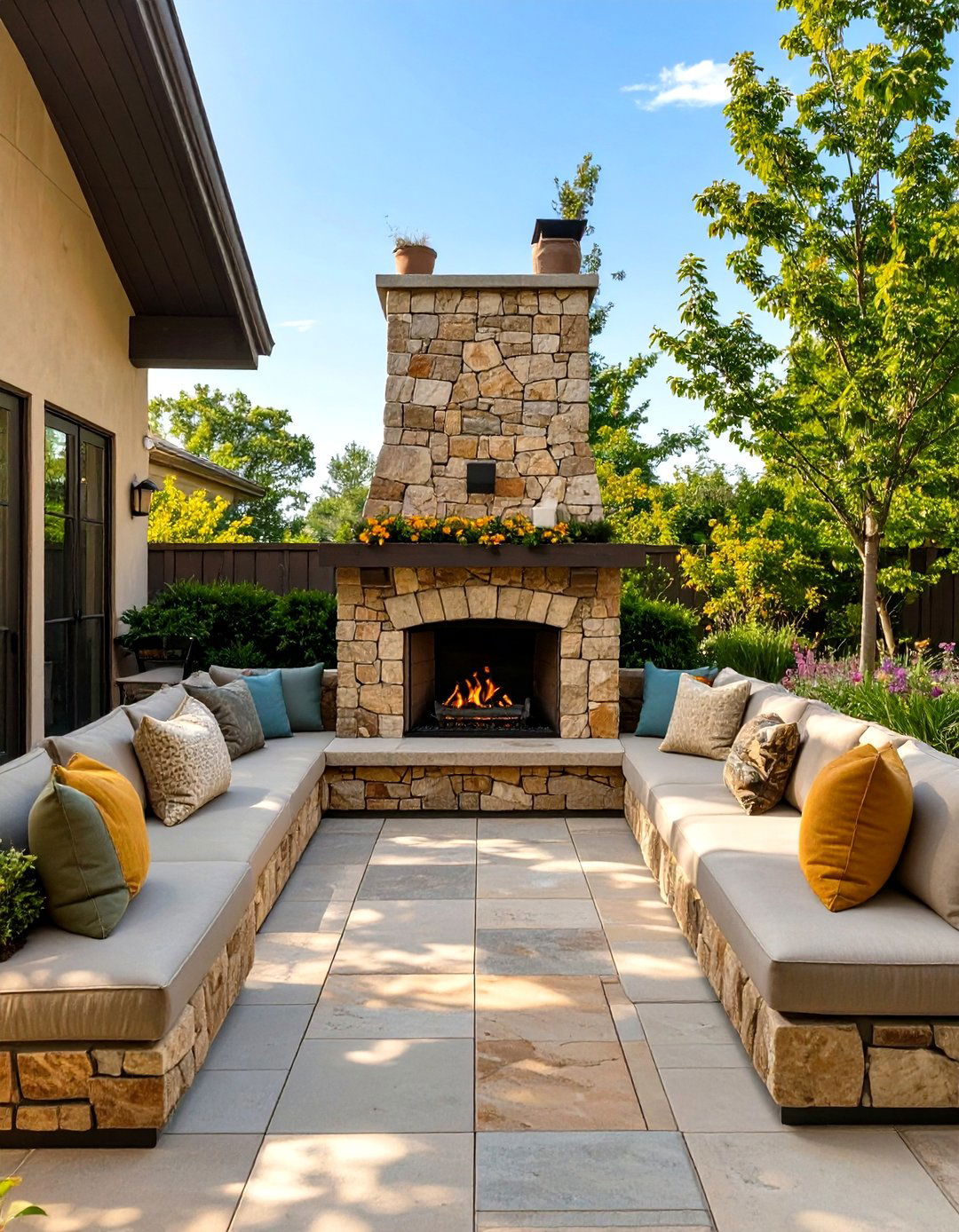 Outdoor Fireplace with Built In Seating Walls - 30 outdoor fireplace ideas