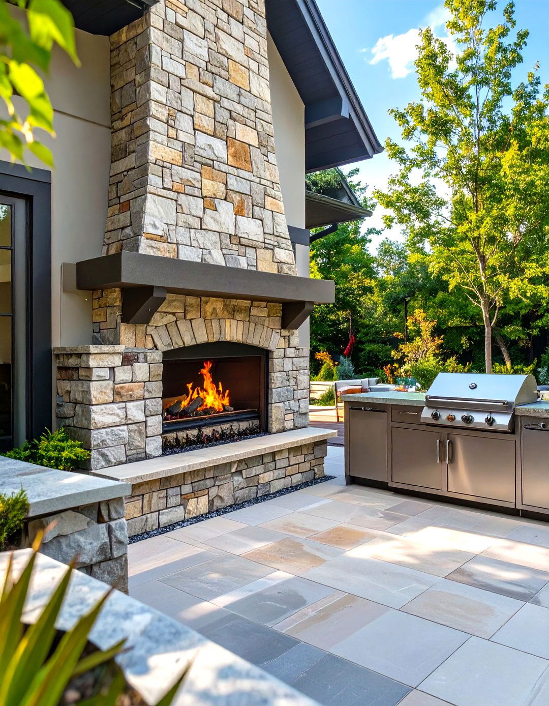 Outdoor Fireplace with a Built in Grill - 30 outdoor fireplace ideas