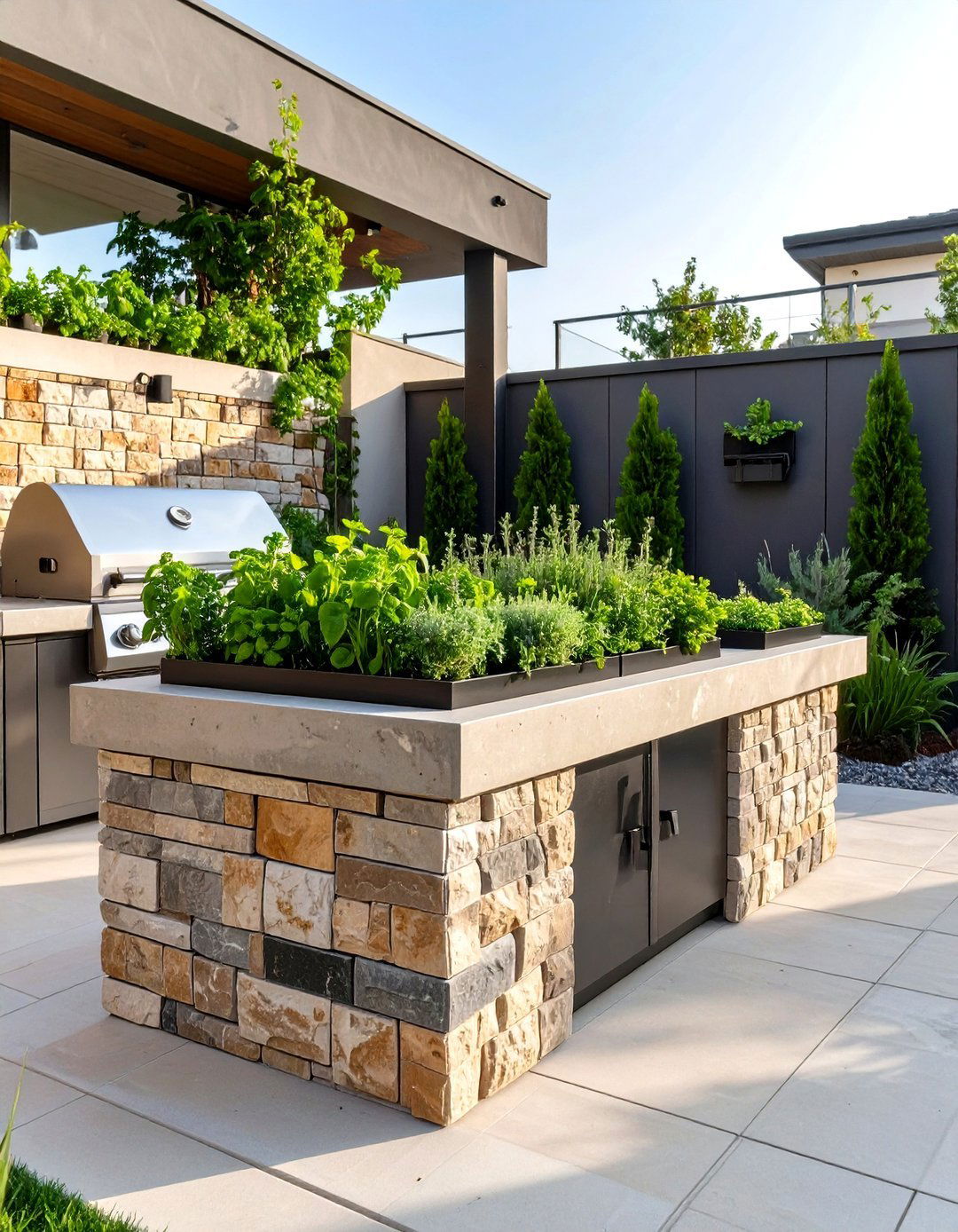 Outdoor Grill with Integrated Herb Garden - 30 outdoor grill ideas