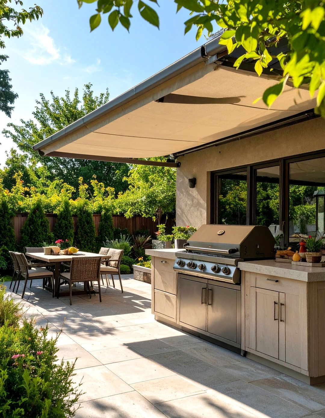 Outdoor Grill with a Retractable Awning - 30 outdoor grill ideas