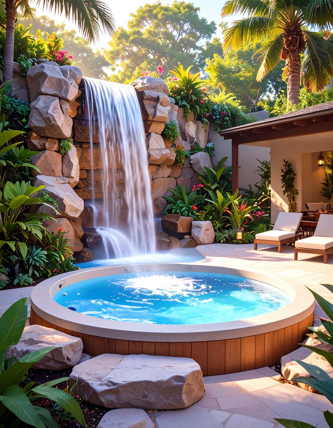 Outdoor Hot Tub with a Waterfall Feature - 30 outdoor hot tub ideas