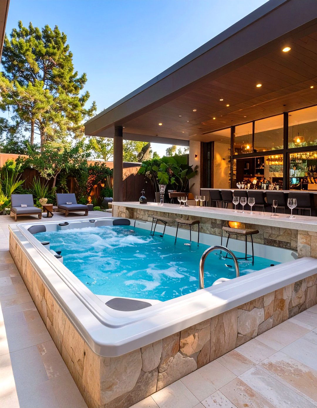 Outdoor Hot Tub with an Adjoining Bar - 30 outdoor hot tub ideas