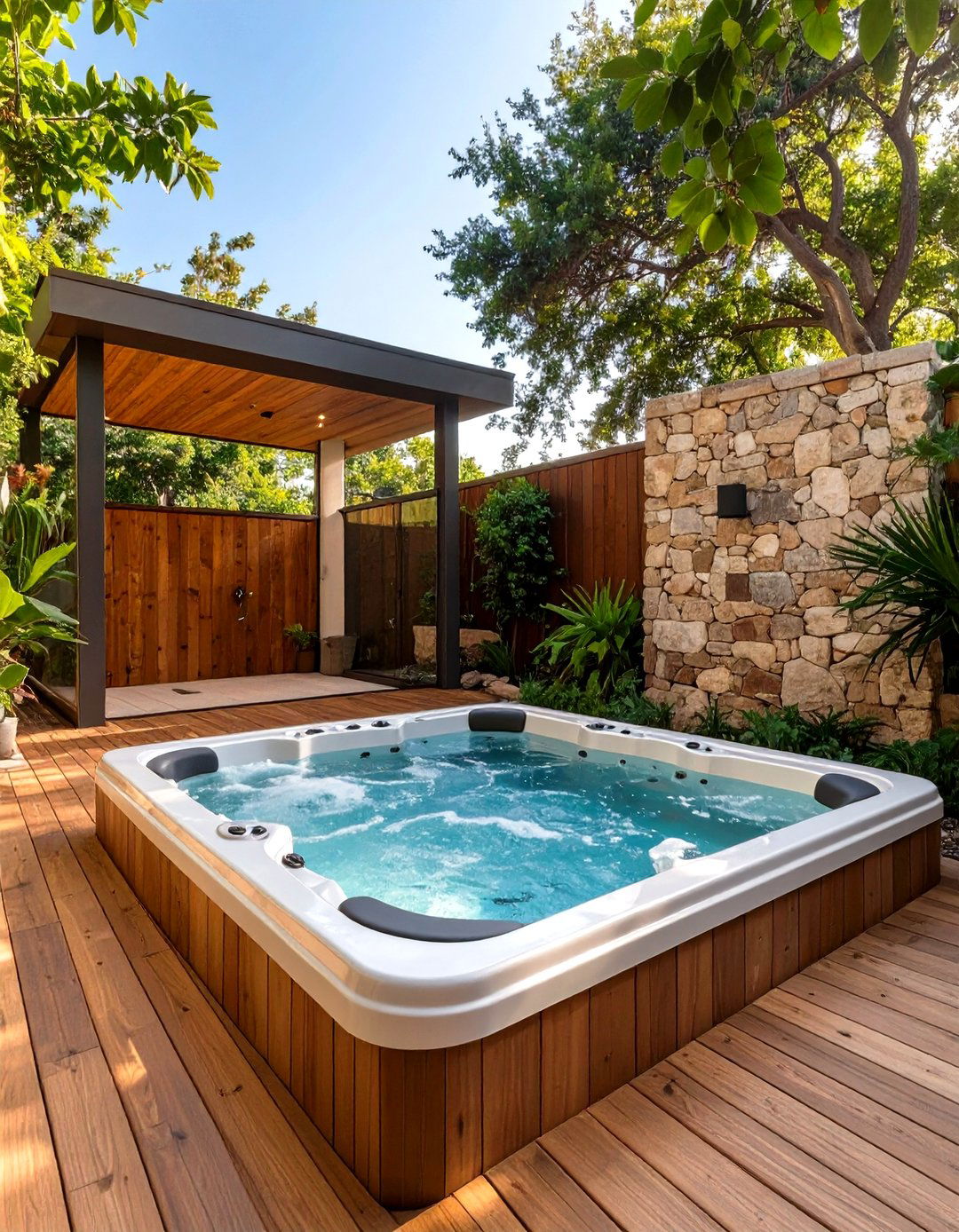 Outdoor Hot Tub with an Outdoor Shower - 30 outdoor hot tub ideas
