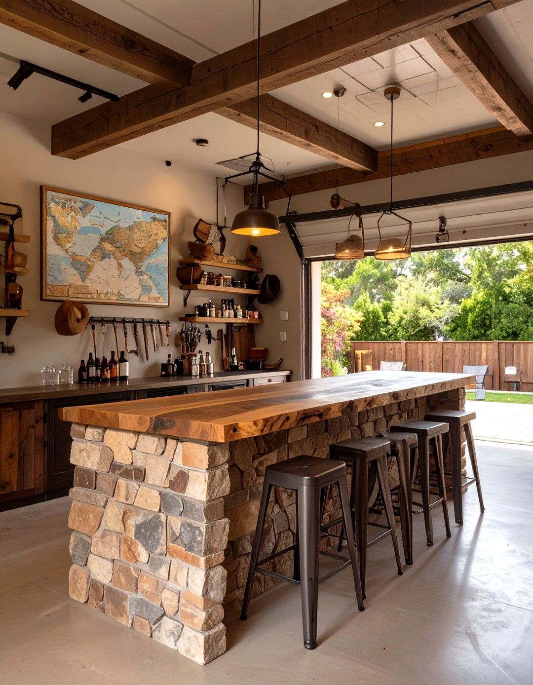 Outdoor Inspired Garage Bar - 30 man cave garage bar ideas