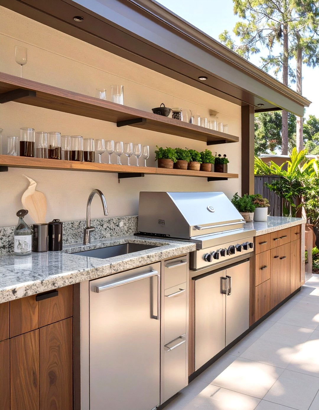 Outdoor Kitchen with Integrated Bench Seating - 30 outdoor kitchen designs