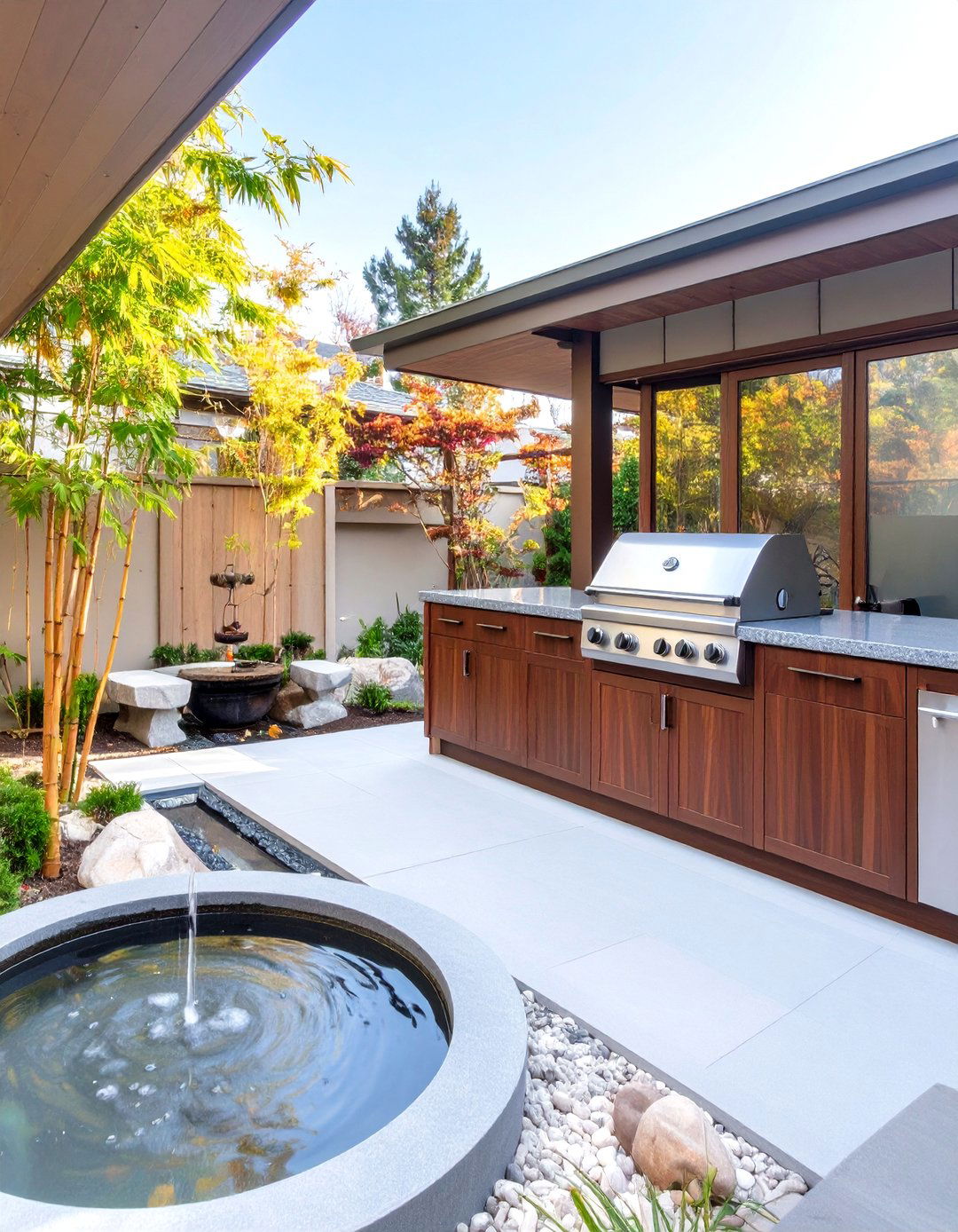 Outdoor Kitchen with Waterfall Countertops - 30 outdoor kitchen designs