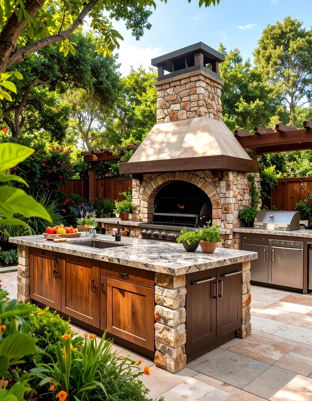 Outdoor Kitchen with a Stone Pizza Oven - 30 outdoor kitchens ideas