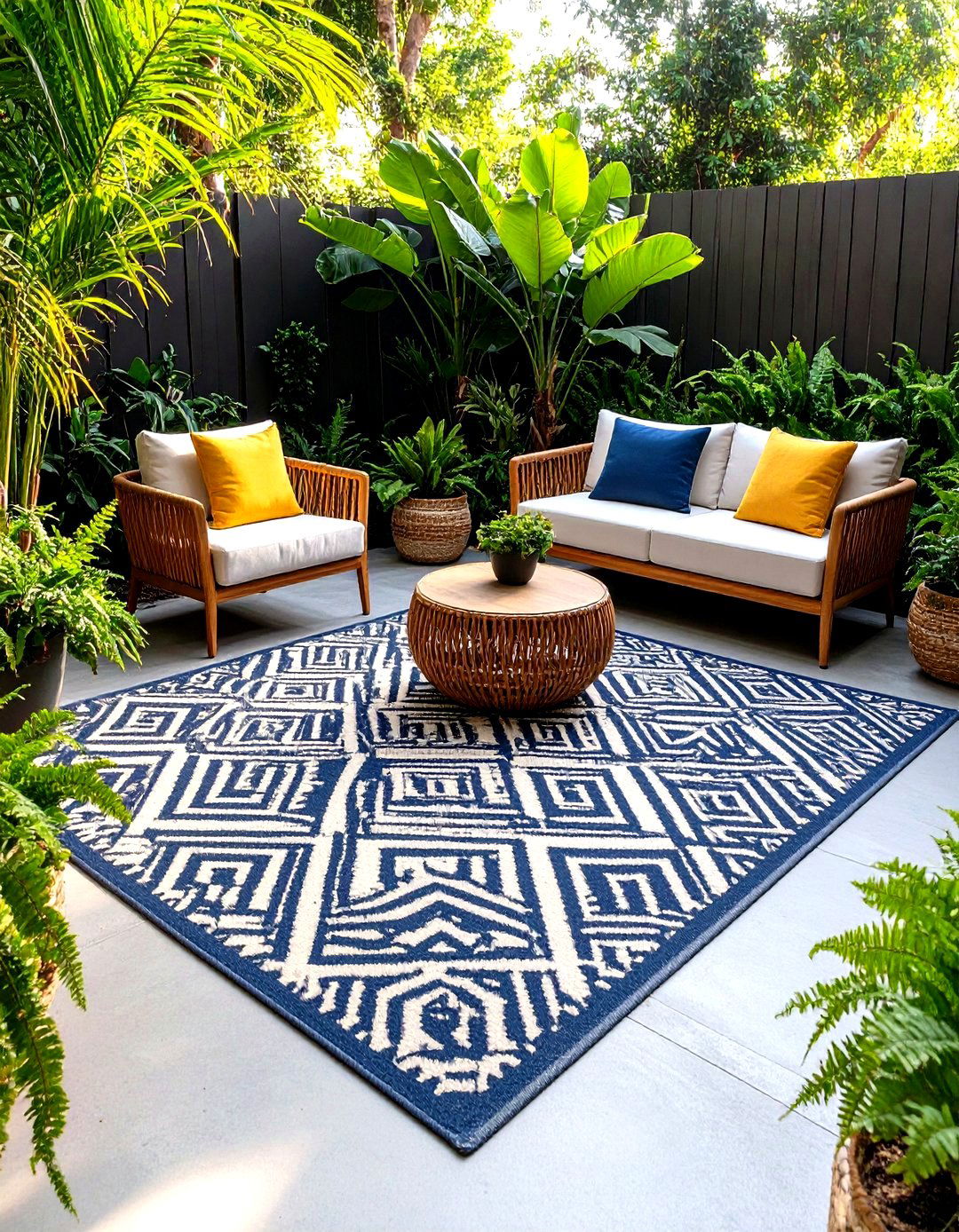 Outdoor Rug to Define a Patio Garden Space - 30 patio garden ideas