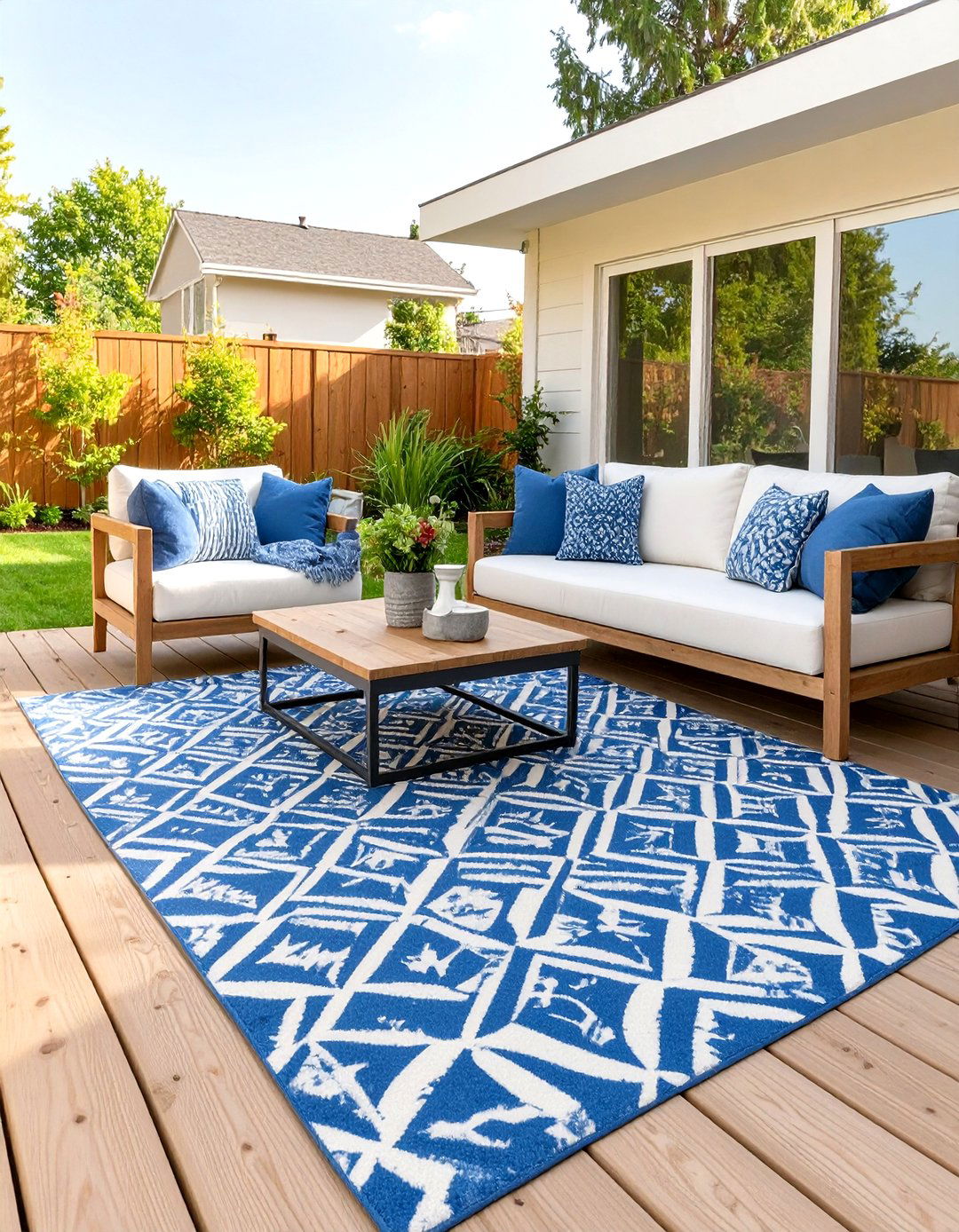 Outdoor Rug to Define a Space - 30 small backyard landscape ideas