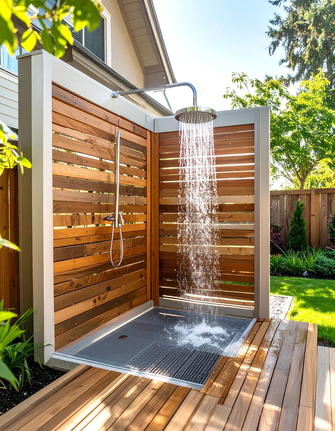 Outdoor Shower for Post Pool Rinsing - 30 side yard landscaping ideas