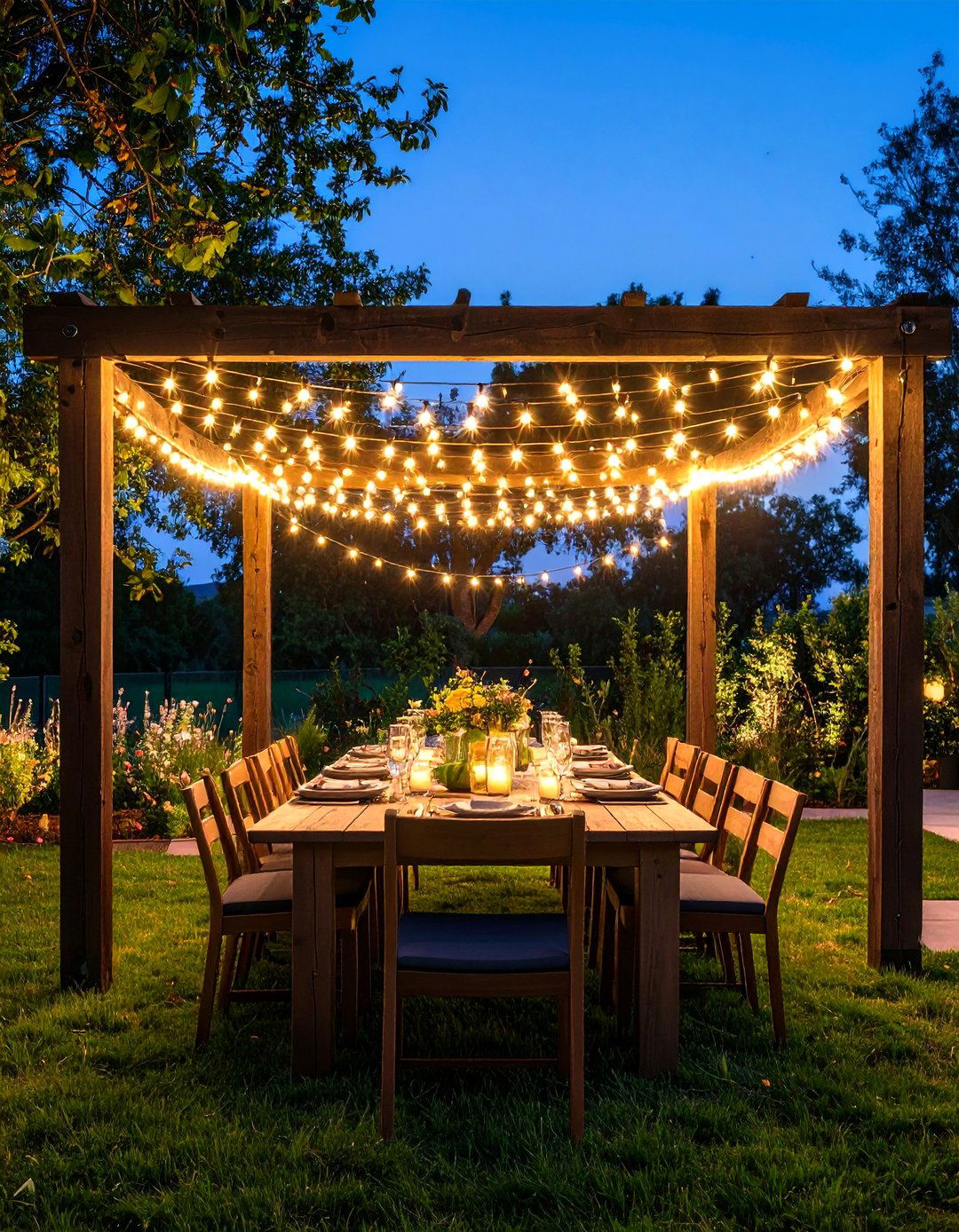 Outdoor String Light Dining Canopy - 30 outdoor string light ideas