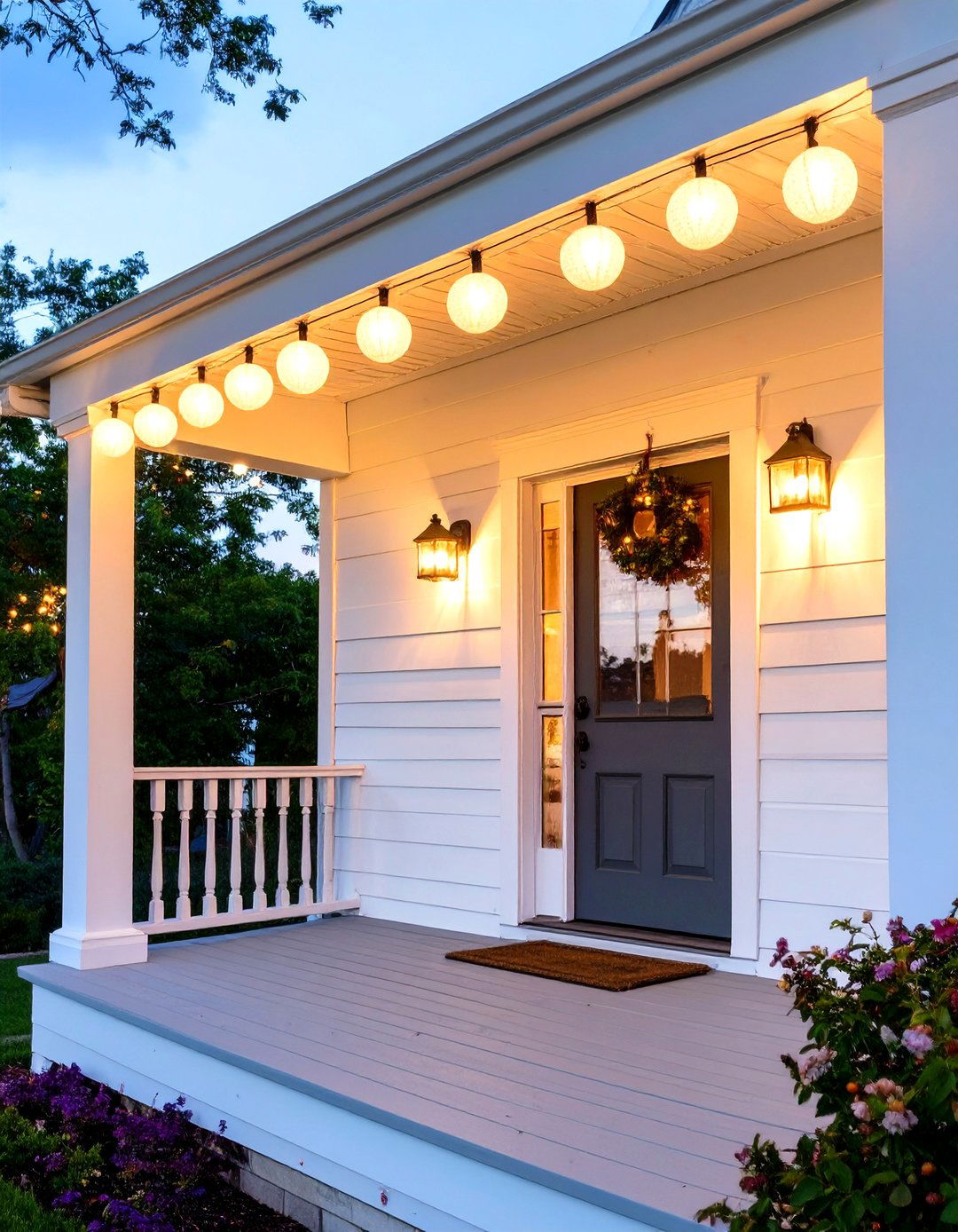 Outdoor String Lights - 30 very small front porch decorating ideas