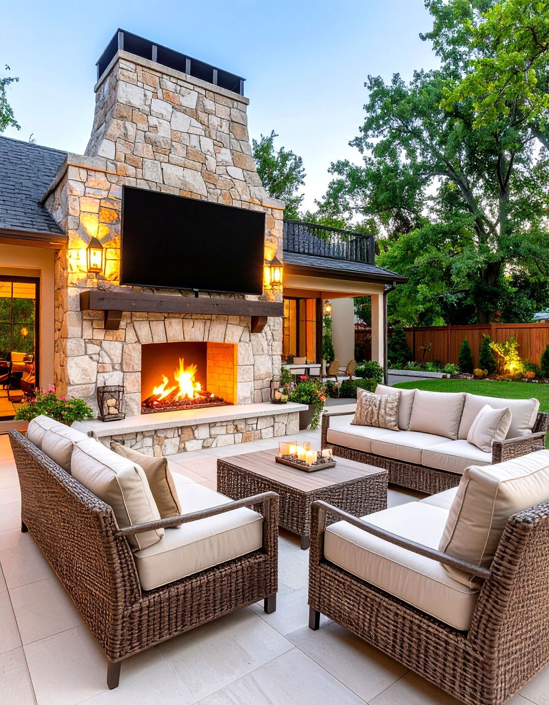 Outdoor TV Above a Stone Fireplace - 30 outdoor tv ideas