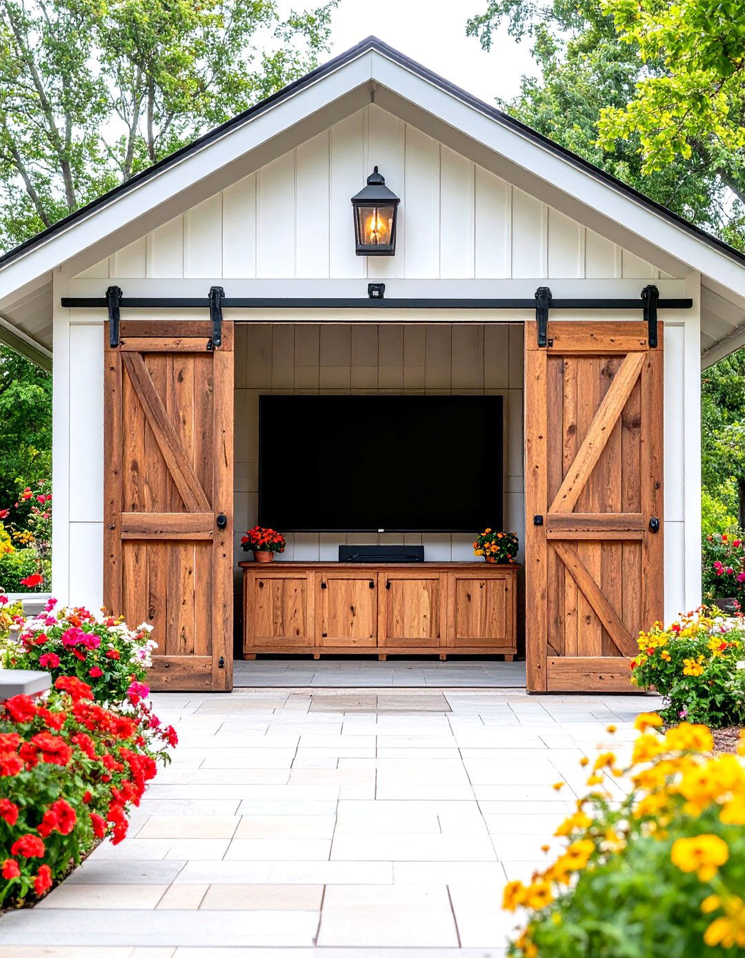Outdoor TV Hidden Behind a Sliding Barn Door - 30 outdoor tv ideas