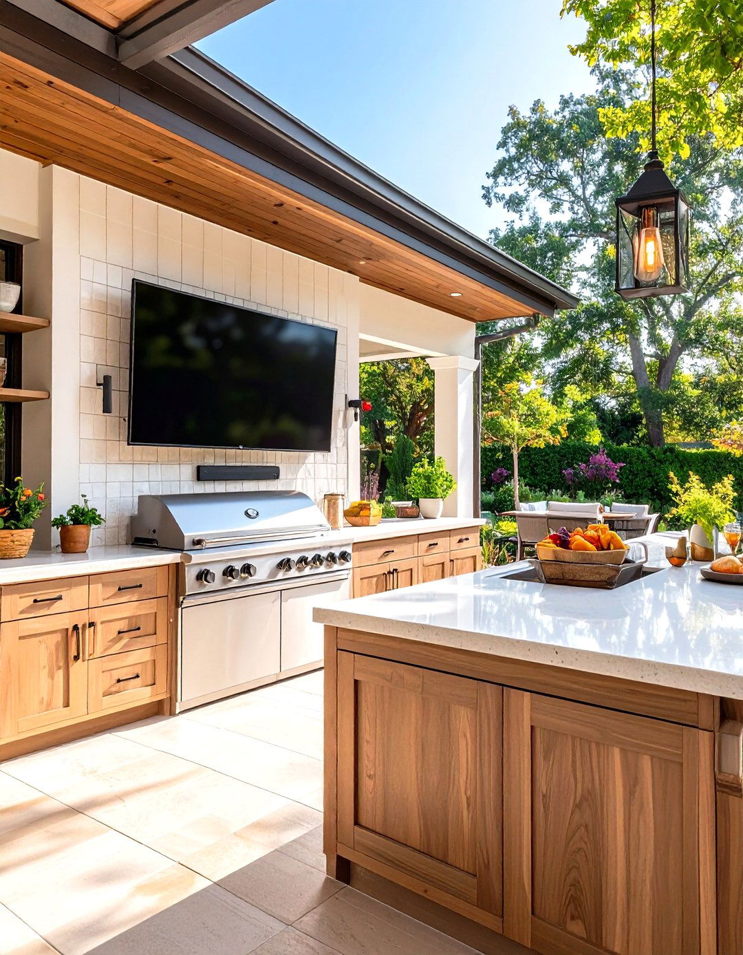 Outdoor TV Integrated into an Outdoor Kitchen - 30 outdoor tv ideas