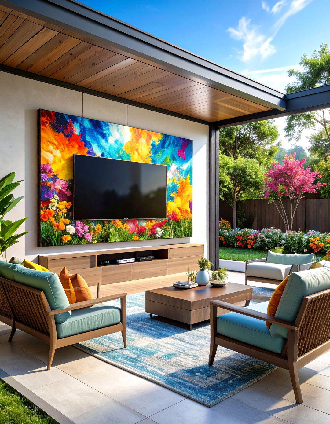Outdoor TV Mount Hidden Behind Artwork - 30 outdoor tv mount ideas