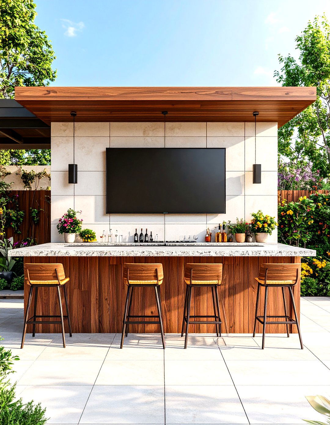 Outdoor TV Mount Integrated into a Bar - 30 outdoor tv mount ideas